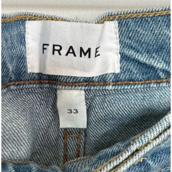 Frame Le High Straight Demarco Rips Jeans Size 33 Light Wash Distressed Denim - Picture 3 of 4